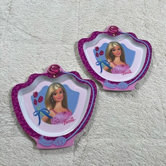 Mattel Barbie Roses Design Melamine Childs Plate 2003 Set of 2 - Picture 1 of 2